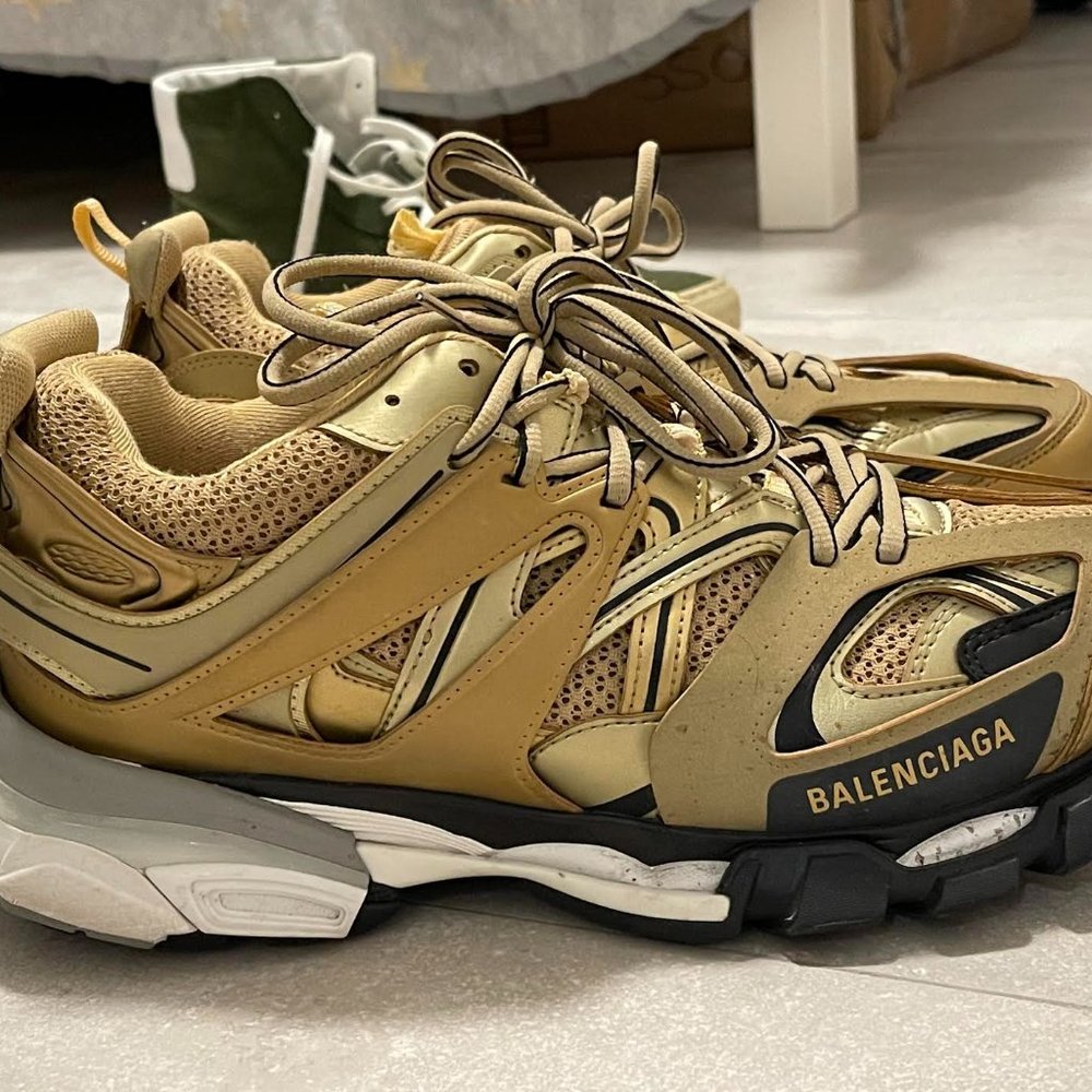 Balenciaga Metallic Track Sneakers, Mens Size 10